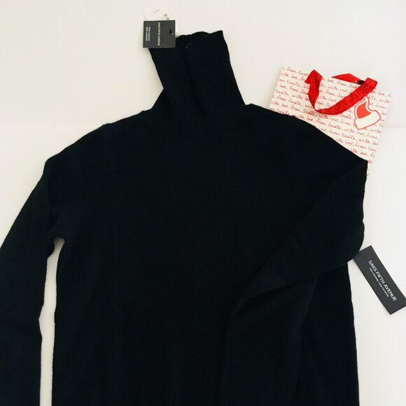 NWT. SAKS FIFTH AVENUE. 100% Cashmere Turtleneck Sweater. Kohl Black. Large - Picture 7 of 11